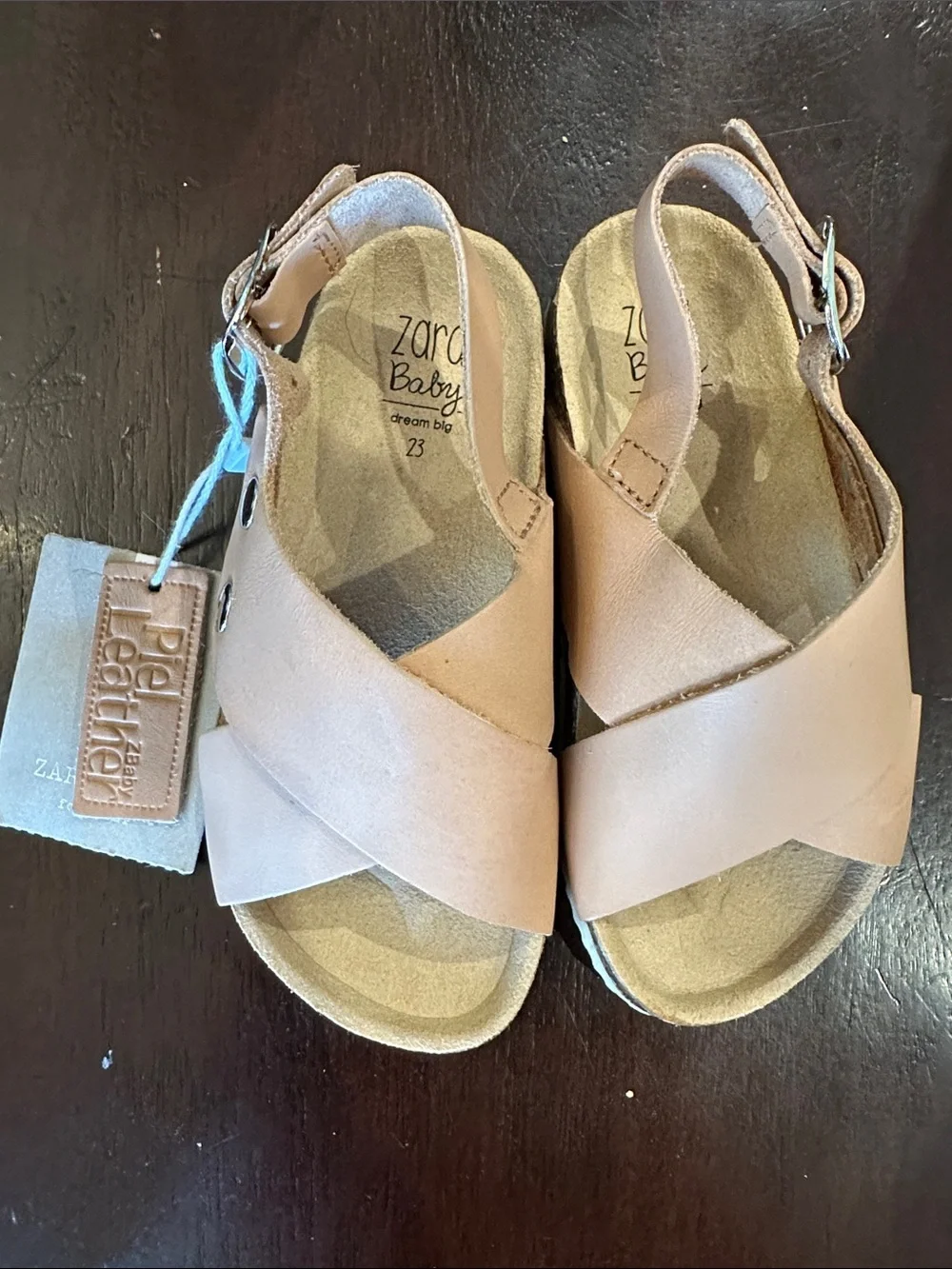 Zara Baby Beige Crossover Sandals EU 23 Toddler 6.5–7 NWT